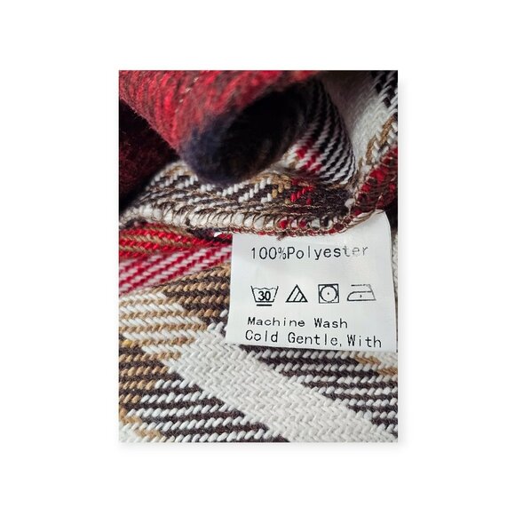 Oversized Red & Beige Plaid Flannel Button-Down Shirt Size S Dual Chest Pockets - Picture 8 of 9